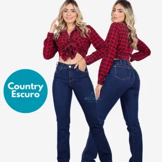 Cowtry Calça Jeans Feminina Cós Alto Rodeio com Lycra - JEANS COUNTRY ESCURO
