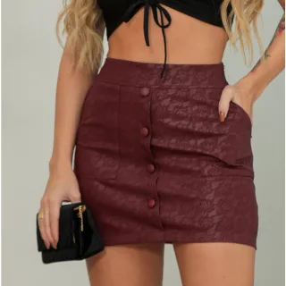 Renda estampada em saia de couro ecológico - Vinho