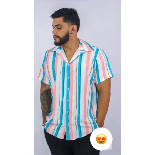 Camisa unissex listradinha com botões perfeita para a camisaria Cand Collor - M Slim
