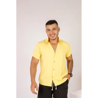 Camisa Slim Amarela Manga Botão para Homens - AMARELA