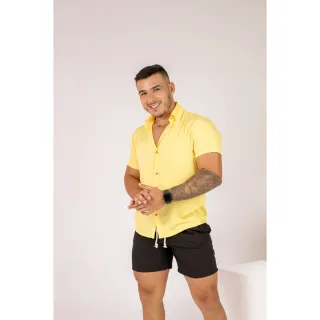 Camisa Masculina Listrada Slim Social Branca Preta Vermelha - Coral