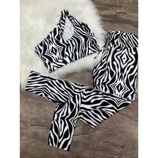 Calça Legging e Top de Um Ombro - Conjunto Fitness - Zebra