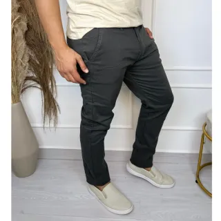 Calça Casual Slim Masculina de Sarja com Elastano - Chumbo