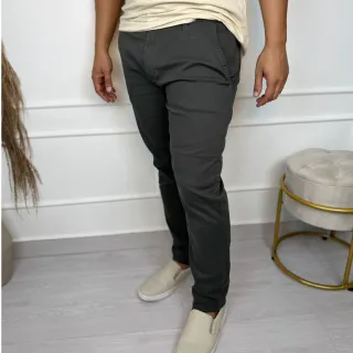 Calça Casual Slim Masculina de Sarja com Elastano - Chumbo