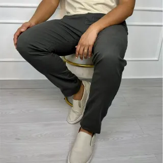 Calça Casual Slim Masculina de Sarja com Elastano - Chumbo