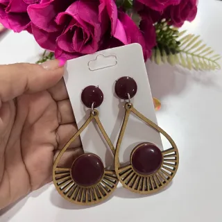 Feminino Brinco Madeira Mdf com resina - A15