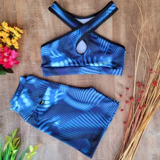 Conjunto Fitness Estampado Feminino - Short e Top para Academia - Estampa 08