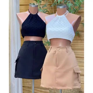 Saia cargo em tecido de alfaiataria curta - Verde Bandeira