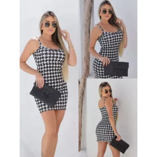 Envio Imediato Vestido Feminino Alcinha Curto Canelado - Preto