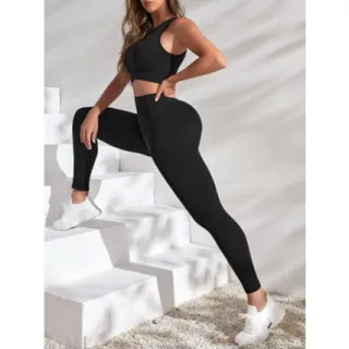 Calça Legging e Top Conjunto Fitness Feminino - Cor rosa