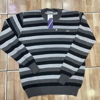 Suéter manga longa masculina com detalhes na gola e mangas - Azul marinho/c cinza