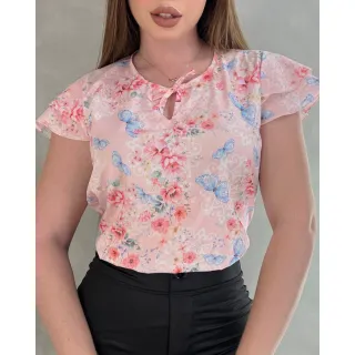 Blusa Social Executiva Feminina Barata Manga Curta Soltinha - Preta