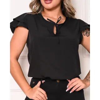 Blusa Social Executiva Feminina Barata Manga Curta Soltinha - Preta