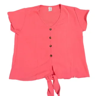 Blusa feminina com botão, manga curta - Verde Escuro