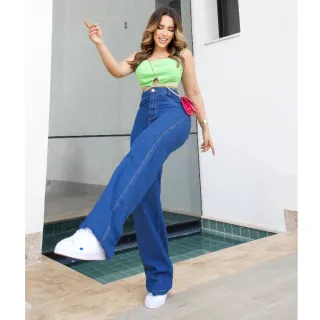 Calça Wide Leg Feminina Cintura Alta em Algodão 100%