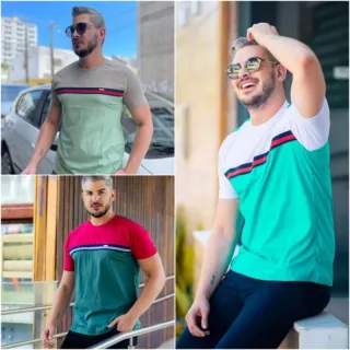 Camisa Masculina Luxo Listrada em Algodão Penteado Fio 30.1 com Elastano - Cores Variadas Faixa