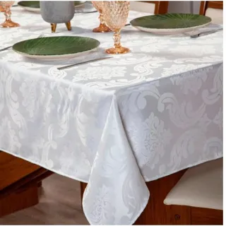 Tecido Grosso Original Jacquard Toalha de Mesa Luxo 6 Lugares - Marfim
