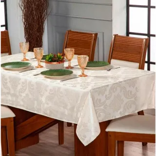 Tecido Grosso Original Jacquard Toalha de Mesa Luxo 6 Lugares - Marfim