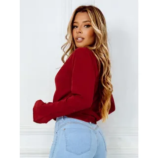 Cordão Manga Longa Blusa Feminina Decote Flare Ilhos - Azul Marinho