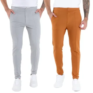 Calça Masculina Skinny Moletinho Alfaiataria - Kit com 2 - Bege e Caramelo