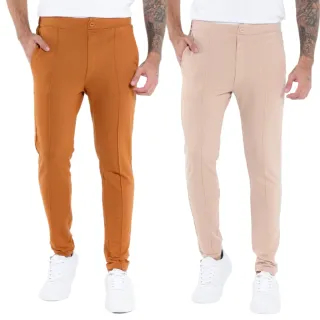 Calça Masculina Skinny Moletinho Alfaiataria - Kit com 2 - Bege e Caramelo