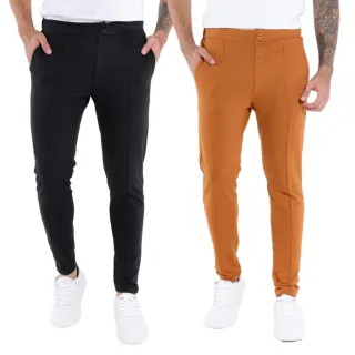 Calça Masculina Skinny Moletinho Alfaiataria - Kit com 2 - Bege e Caramelo