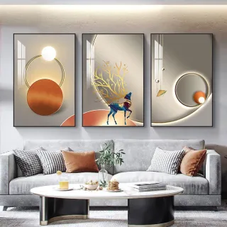 Trio Mosaico Quadros Decorativos Geométricos Luxo Dourado - 02