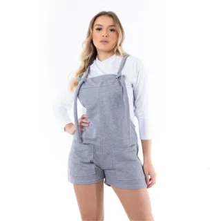Macaquinho Feminino Soltinho Evangélico Jardineira Salopete - Cinza