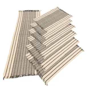 Algodão Chic Tear Americano Jogo - 7 peças - Cru com listrado vermelho