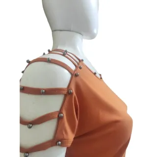 Blusinha Plus Size Manga Curta Tira Vazada Viscolycra Pérola Metalizada GG 44/48 - Rosa