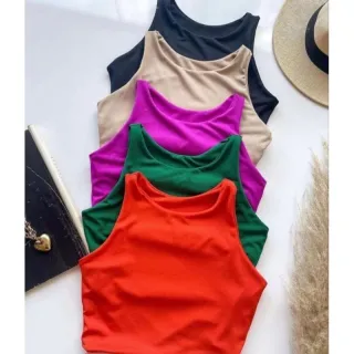 Suplex Blusa Regata Básica Sem Bojo - Estilo Cropped - Preto