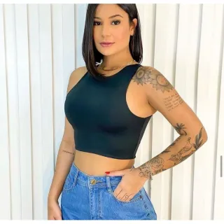 Suplex Blusa Regata Básica Sem Bojo - Estilo Cropped - Preto