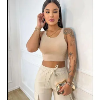 Suplex Blusa Regata Básica Sem Bojo - Estilo Cropped - Preto