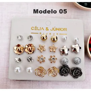 Brincos pequenos femininos bijuteria kit com 12 pares - cod 174 - 10