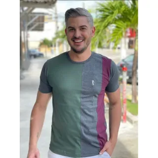 Camiseta Luxo Colorida Masculina Fio 30.1 Elastano - Azul Marinho e Vermelho