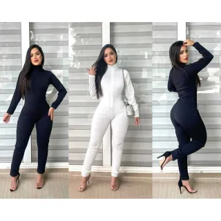 Macacão Virginia Preto Feminino Longo Manga Longa Slim Fit Academia Festa Gringo