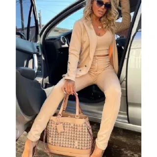 Moda Blogueira Conjunto Alfaiataria 3 Peças Blazer Max Longo Calça Cropped Neoprene - Vinho