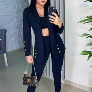 Moda Blogueira Conjunto Alfaiataria 3 Peças Blazer Max Longo Calça Cropped Neoprene - Vinho