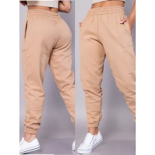 Cintura alta feminina, calça jogger de moletom - Damasco