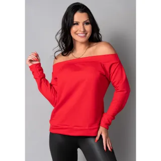 Cropped Manga Longa Ombro a Ombro - Blusa Mvb Modas - Azul