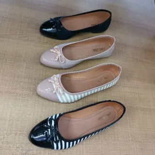 Sapato Feminino Sapatilha - Modelos de Sapatilhas Femininas - Camurça Nude Bico Nude Verniz