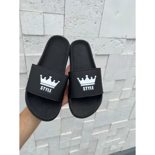 Slide unissex pronta entrega - Chinelo masculino e feminino - Coroa preto