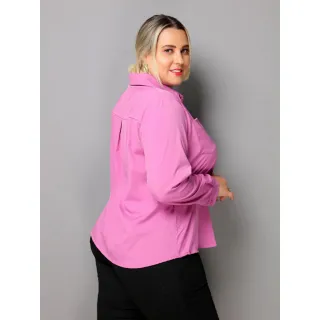 Moda Feminina Plus Size Camisete Social Manga Longa B128/b120 - Laranja