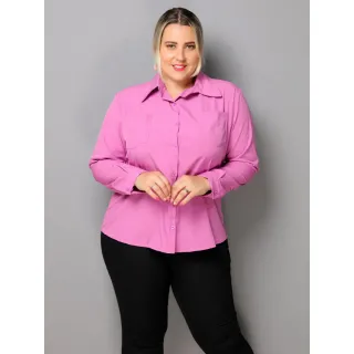 Moda Feminina Plus Size Camisete Social Manga Longa B128/b120 - Laranja