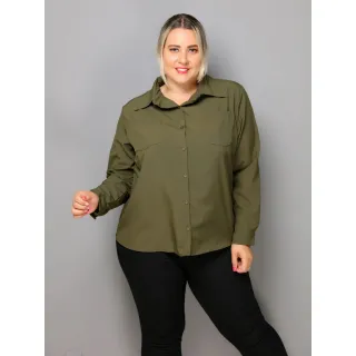 Moda Feminina Plus Size Camisete Social Manga Longa B128/b120 - Laranja