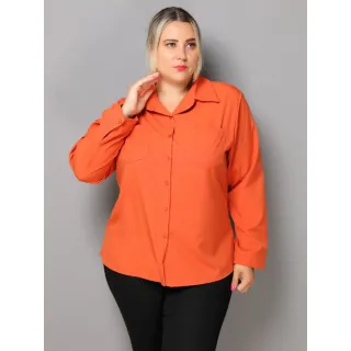 Moda Feminina Plus Size Camisete Social Manga Longa B128/b120 - Laranja