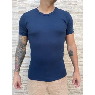 Camiseta Canelada Slim: Justa ao Corpo - Azul Marinho