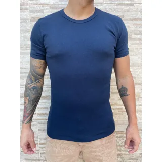 Camiseta Canelada Slim: Justa ao Corpo - Azul Marinho