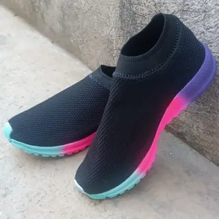 Atividades físicas feminino elástico slip on respirável - grafite/tiedye