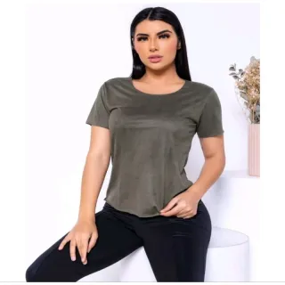 Lançamento Blusa Camiseta Feminina Manga Curta Suede Multiformas - Rose